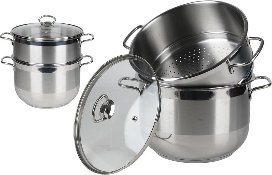 Couscouspan met Deksel Stoompan Stoofpan Gezond Koken Geschikt voor Inductie 8 Liter Zilver