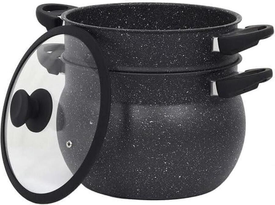 Couscouspan met Stoomkoker Stoompan Couscous Gezond Koken Dubbele Structuur Ø 30 cm 14 liter Zwart