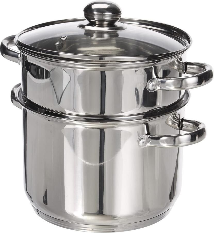 Couscouspan Stoompan 3-in-1 Kookpot Gezond Koken Roestvrij Staal 22 Cm 6 Liter Grijs