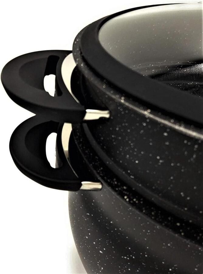 Couscoussière 3-in-1 Stoompan Kookpan Gezond Koken Marmeren Anti-aanbaklaag 26 cm 12 liter Zilver