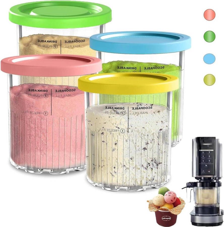 Creami containers 4 stuks 680 ml ijscontainers voor NC500 NC501 NC501EU pints en deksel accessoires BPA-vrij vaatwasmachinebestendig