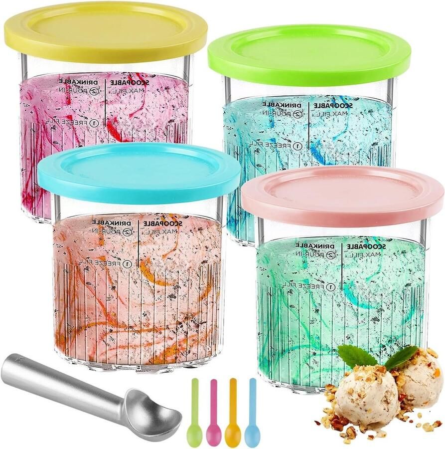 Creami Deluxe Containers Ijsmachine Bakjes Zelf IJs Maken Lekvrije Deksel 700 ml Wit