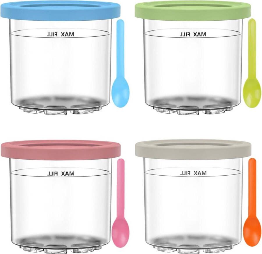 Creami Pints en deksel vervangingsset 4 stuks geschikt voor NC300 NC301 & NC299AMZ Deluxe ijsmachines lekvrije deksels vaatwasmachinebestendig