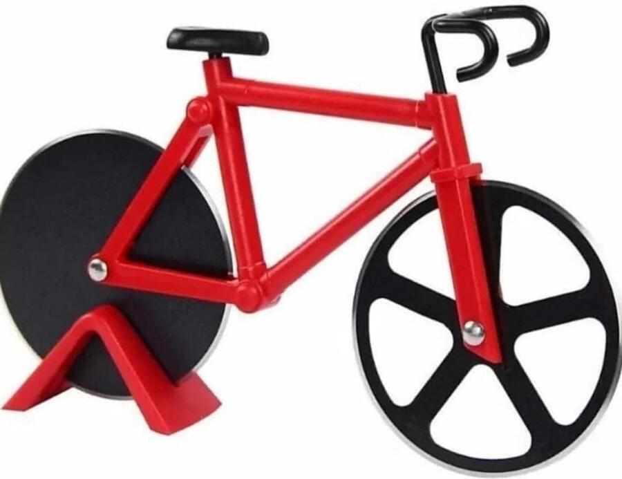 Creatieve Fietsvorm Pizza Snijder Dubbele RVS Pizza Mes voor Pizza Taart en Wafels Inclusief Stand
