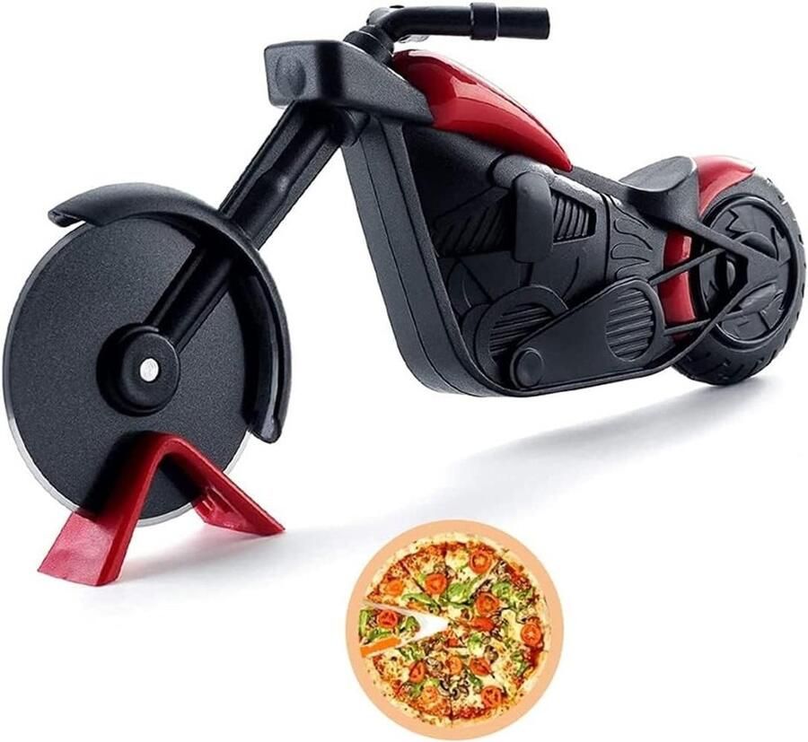 Creatieve Pizzasnijder van RVS met scherpe snijwiel en standaard Perfect voor feestjes cadeaus en motorliefhebbers