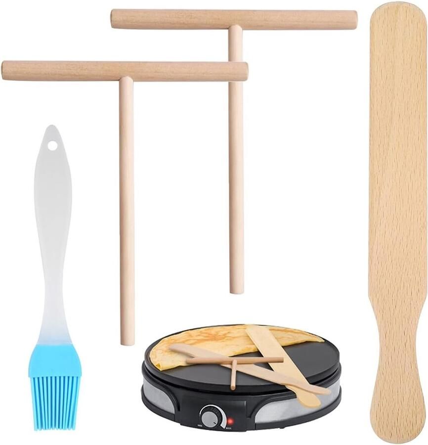 Crepe accessoires set met houten spatel T-vormige deegverdeler en kwast voor perfecte pannenkoeken