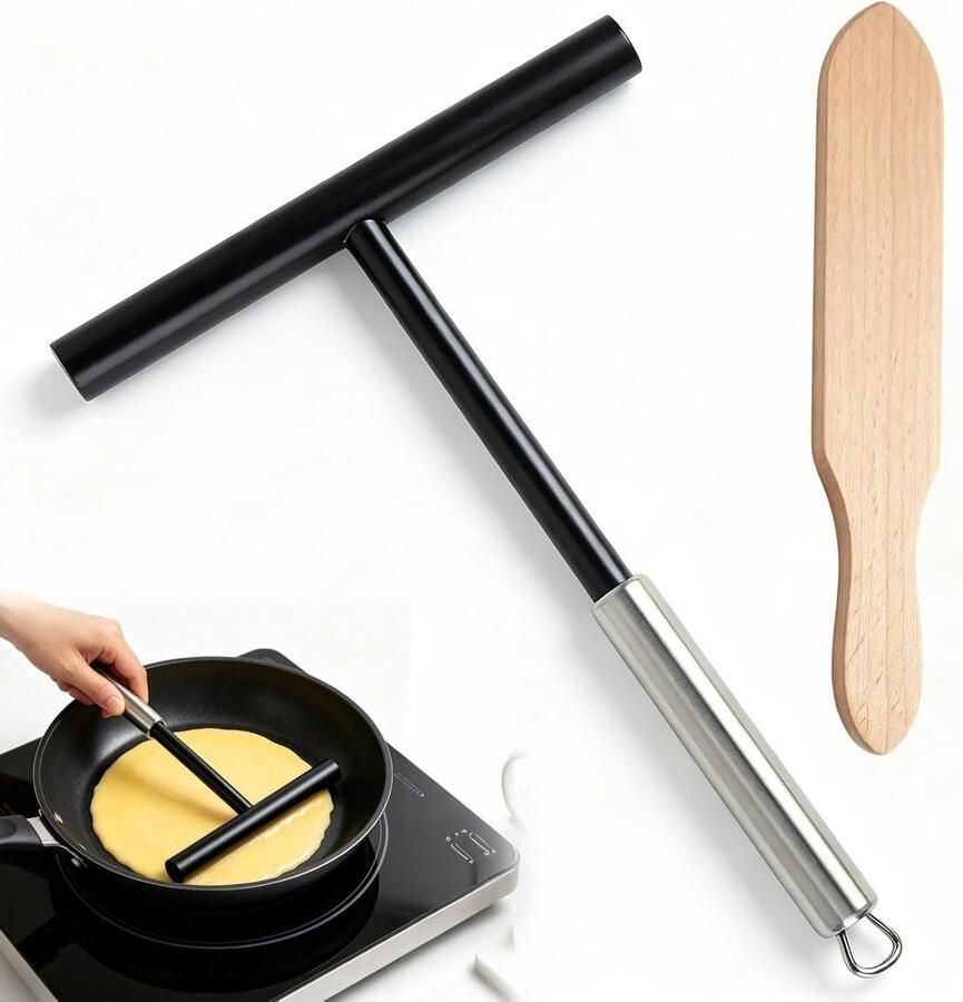 Crêpe Deegverdelers Pannenkoek Spatels Gelijkmatig Bakken Roestvrij Staal & Nylon 2 Delig Zilver Zwart