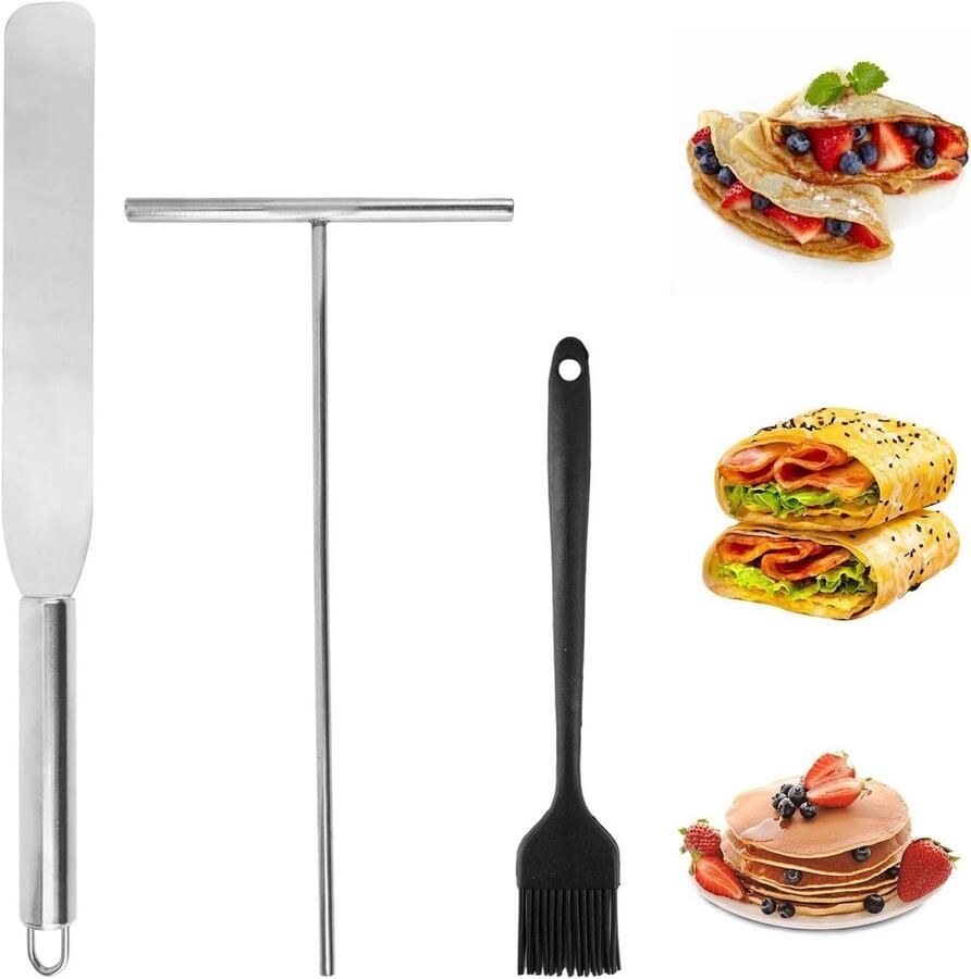 Crêpe Gereedschap Set Pannenkoek Spreider Keuken Bakken Roestvrij Staal 3 Stuks Zilver