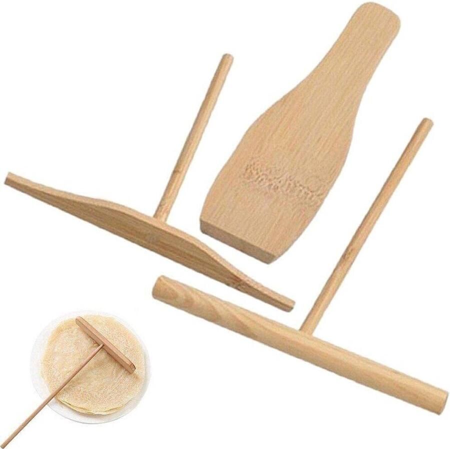 Crêpe Gereedschap Set Pannenkoek Tool Beslag Verdelen Houten Textuur 17 x 17.5 cm Natuurlijk Hout