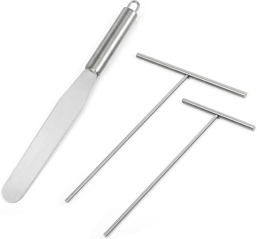Crêpe Gereedschap Set Pannenkoek Tools Perfecte Pannenkoeken Maken Dubbele Spreiders Inclusief 2 Spreiders 1 Spatel Zilver