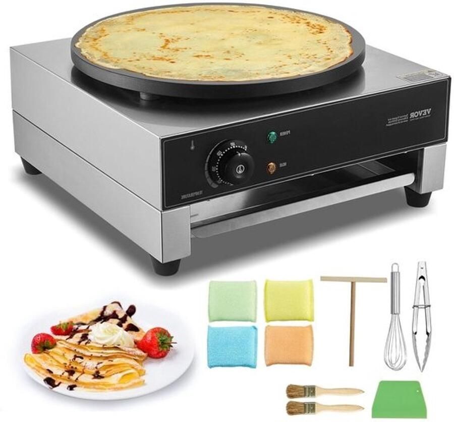Crêpe Machine Elektrische pannenkoekenmaker Snel ontbijt bereiden Grote antiaanbakplaat 40 cm diameter Zilver