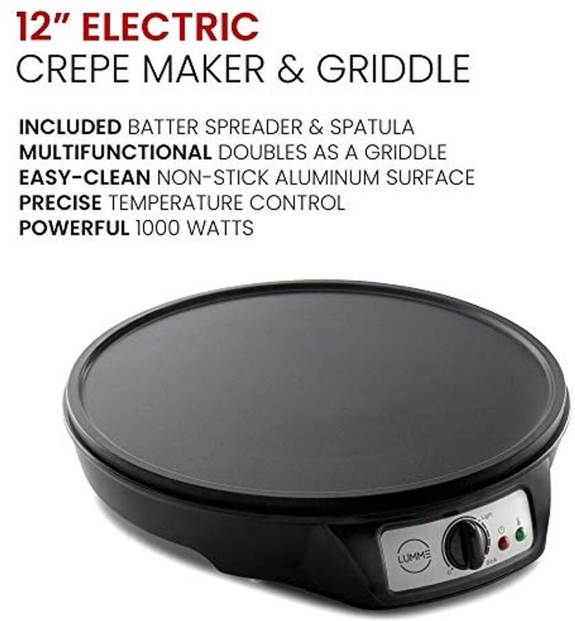 Crepe Maker met Antiaanbaklaag en Instelbare Temperatuur – Ideaal voor Crêpes Pannenkoeken en Meer - Foto 2