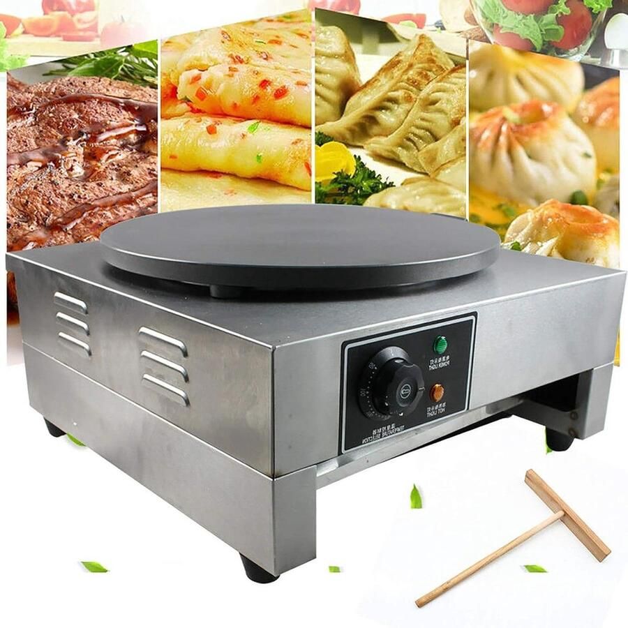 Crêpe Maker Pannenkoekenmachine Apparaat Professioneel Bakken Roestvrijstalen Behuizing 40 cm Diameter Zilver