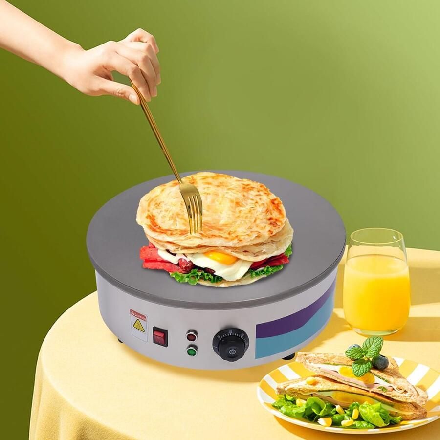 Crepe Maker Pannenkoekenplaat Bakplaat Ontbijt Bereiden Snelle Gelijkmatige Verwarming 45 cm Diameter Zilver