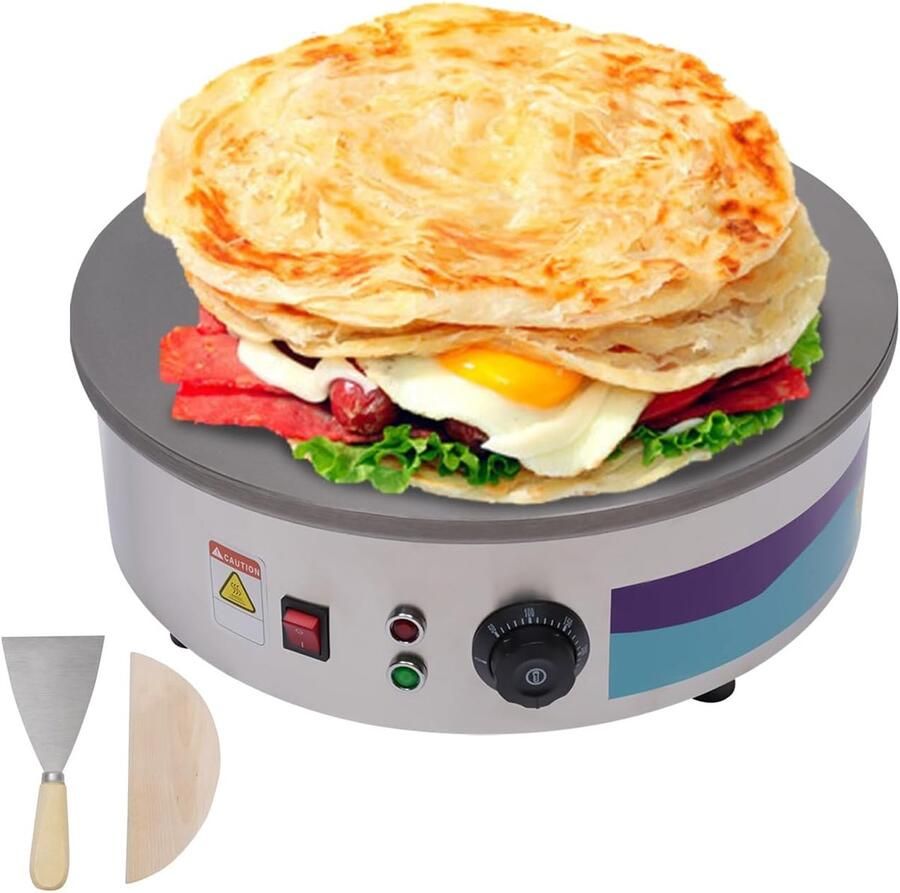 Crêpe Maker Pannenkoekenplaat Professioneel Bakken Instelbare Temperatuur 45 cm Plaat Zilver