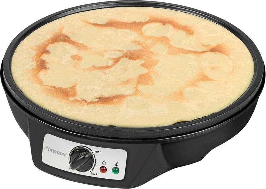 Crepe Maker voor crêpes met Ø 30cm pannenkoekenmaker incl. deegverdeler & crêpeskeerder met antiaanbaklaag & indicatielampje 1000 Watt Zwart