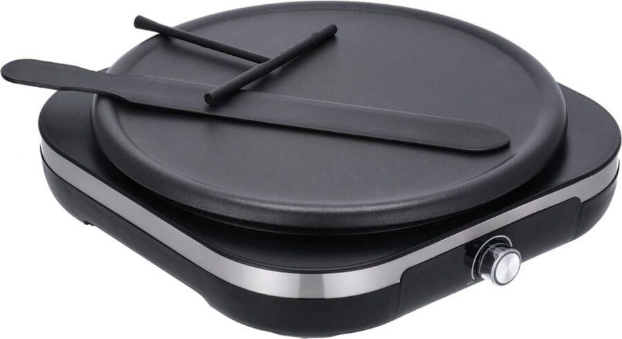 Crepe Maker XXL Crêpes & Galettes Maker: Krachtige 1500W Crêpe Iron met Afneembare 38cm Grillplaat Perfect voor Zoete & Hartige Creaties Stijlvol Geborsteld Roestvrij Staal Zwart Ontwerp