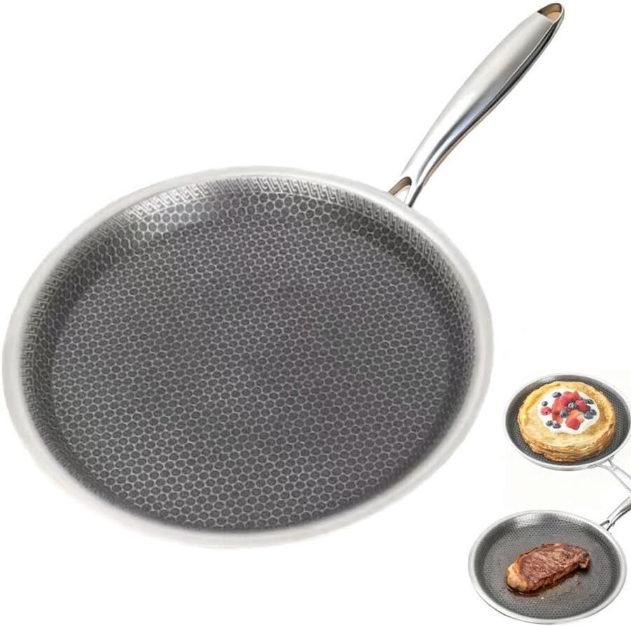 Crêpe Pan Pannenkoekenpan Platte Koekenpan Ontbijt Bakken Honingraat Bodem 24-32 cm Zilver