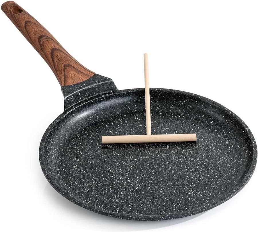 Crêpe Pan Pannenkoekenpan Dosa Pan Ontbijt Bakken Granieten Antiaanbaklaag 25 cm Zwart