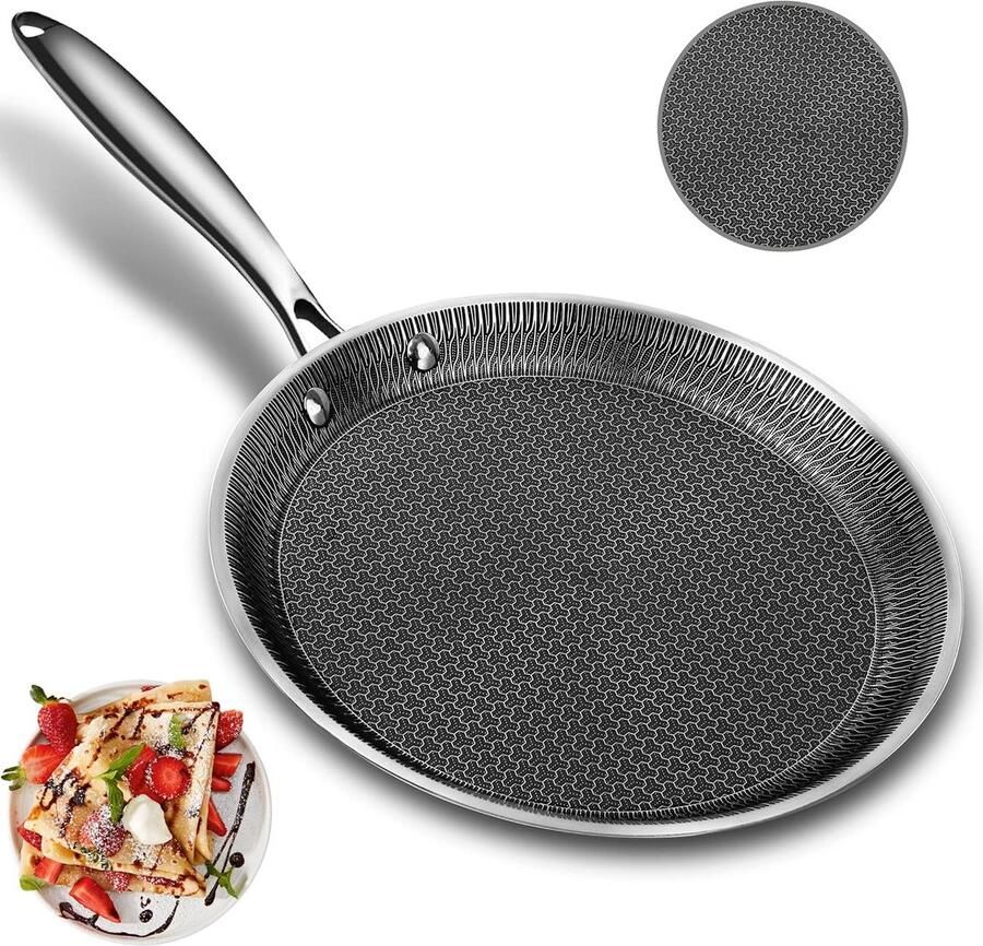 Crêpe Pan Pannenkoekenpan Tortillapan Ontbijt Maken Honingraat Anti-aanbaklaag 27 cm Zwart