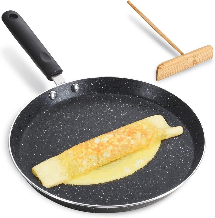 Crêpe Pan Platte Koekenpan Ontbijt Maken Antiaanbak Granieten Coating 105 Inch Zwart