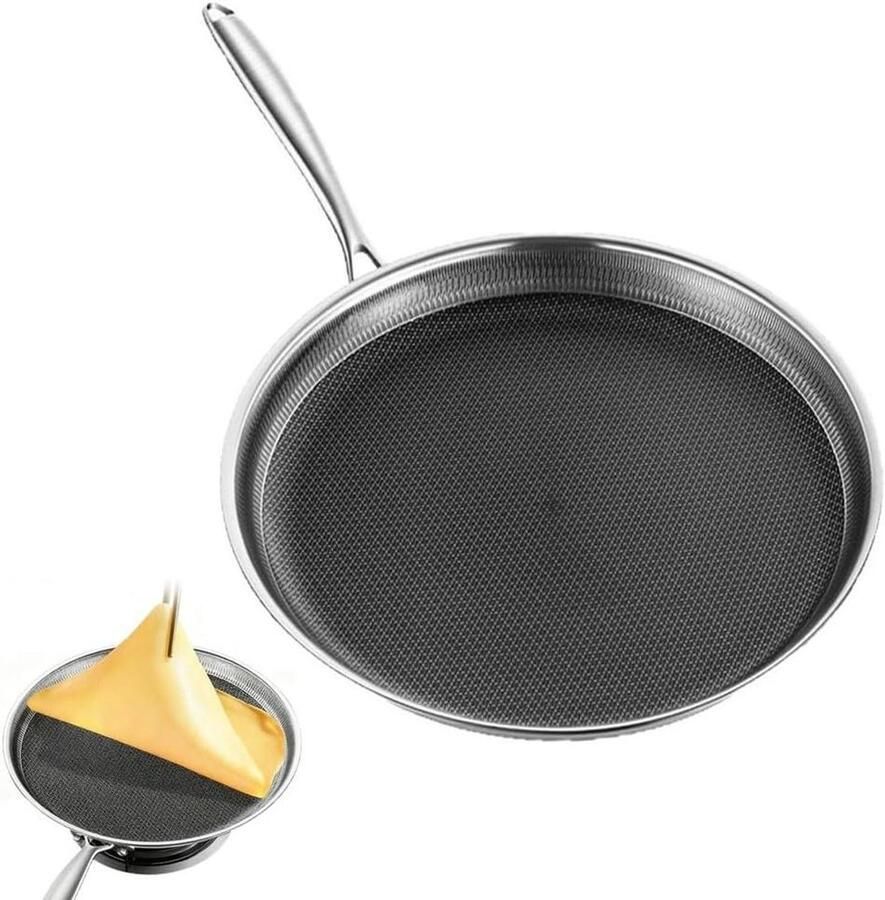 Crêpe Pan Platte Koekenpan Pannenkoeken Bakken Honingraat Coating 24-32 cm Zilver