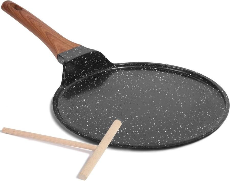 Crêpe Pan Platte Koekenpan Pannenkoeken Bakken Keramische Antiaanbaklaag 24 cm Zwart