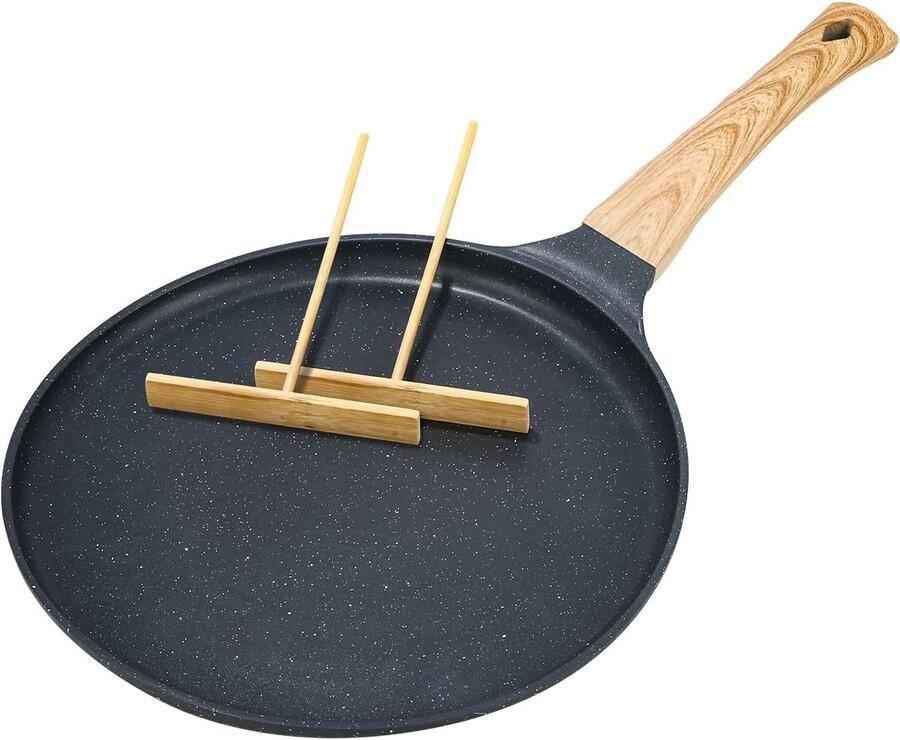 Crêpe Pan Zwart 28 cm Antiaanbakpan met Zwitserse Graniet Coating Geschikt voor Inductie