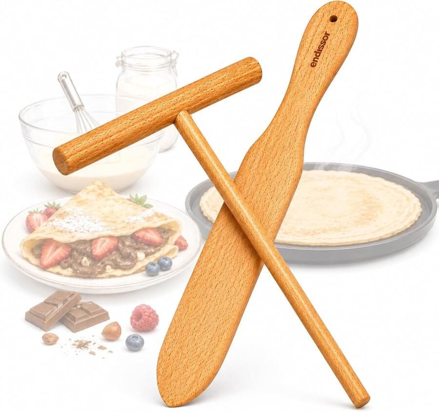 Crêpe Set Pannenkoek Gereedschap Crêpes Maken Duits Beukenhout 30 cm Natuurlijk