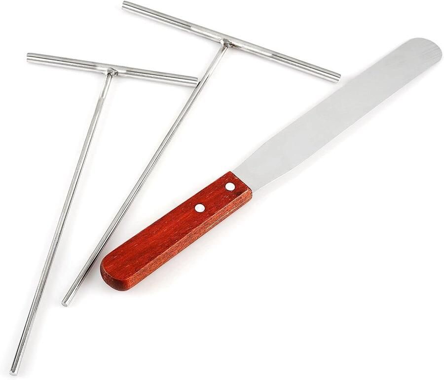 Crêpe Spatel Kit Pannenkoek Verspreider Spatel Crêpes Maken T-Vormige Verspreider 3 Stuks Zilver