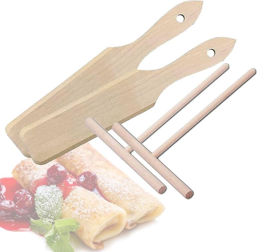 Crepe Spatula en Verdeler Set van 2 Deeg Verdeler en Spatula voor Lekkere Crêpes Pannenkoeken en Palatchinken Gemaakt van Beeukenhout