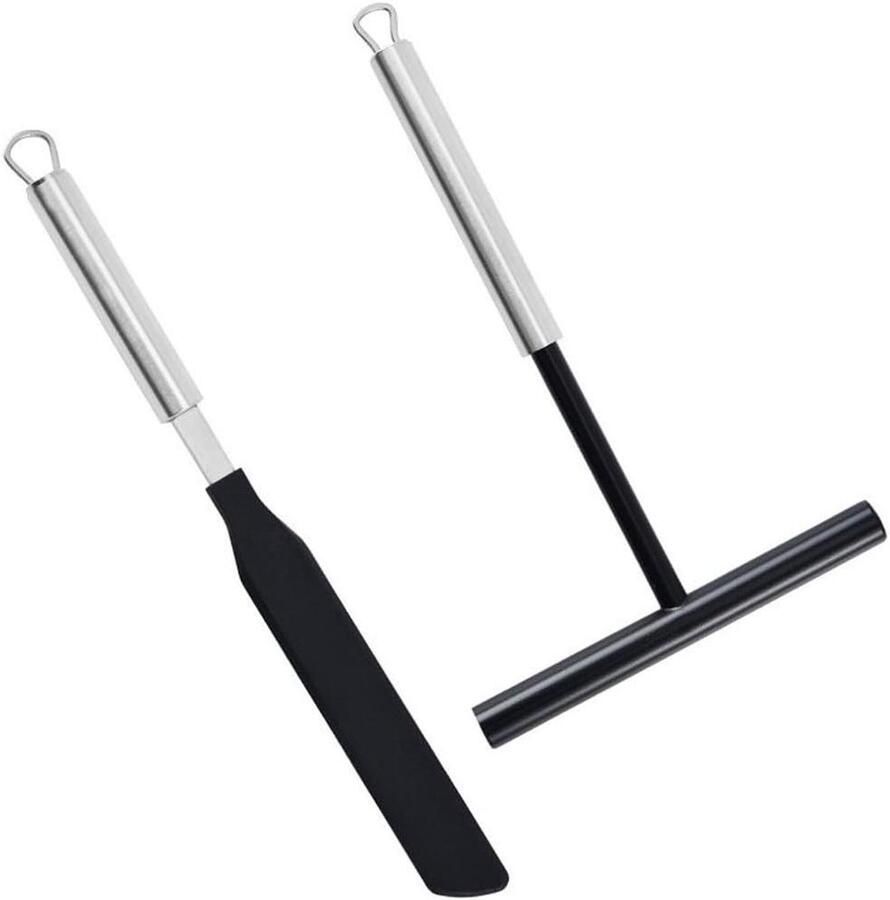 Crêpe Spreader en Spatel Beslagverdelers Set Pannenkoeken Maken T-Vormige Beslagverdelers 34.5x3cm Zilver Zwart