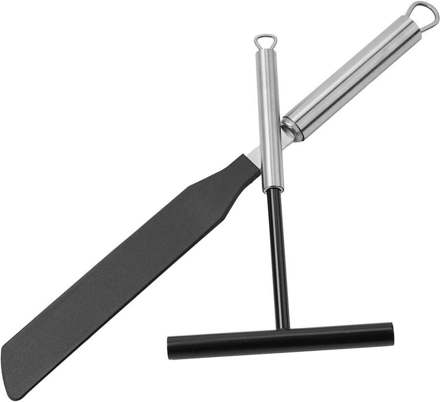 Crêpe Spreader Set Pannenkoek Gereedschap Gelijkmatig Beslag Ergonomische Grip 19.5cm & 35cm Zilverkleurig