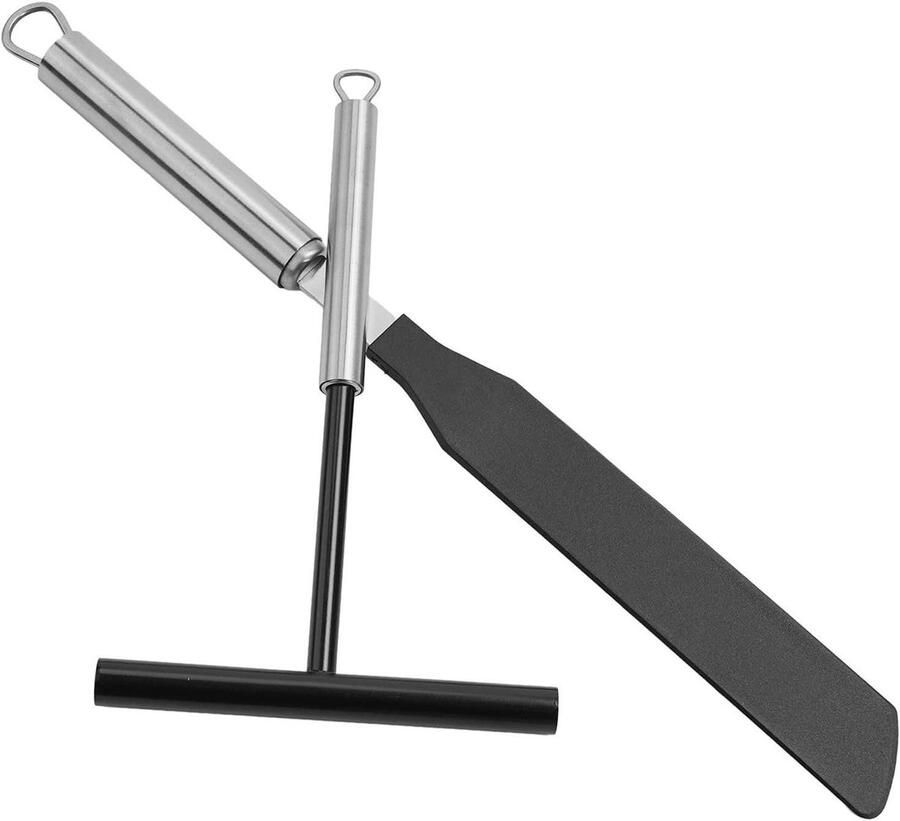 Crêpe Spreader Set Pannenkoek Gereedschap Gelijkmatig Beslag Verdelen Roestvrij Staal en Nylon 19.5cm x 12cm Zilver