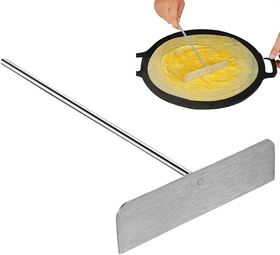Crêpe Spreader Spatel Pannenkoek Flipper Crêpes Maken Afneembare Grip 27x15 cm Zilver