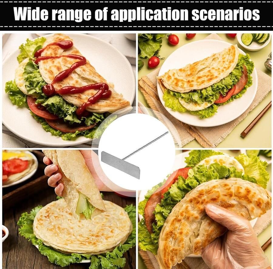 Crêpe Spreader Spatel Pannenkoeken Flipper Crêpes Maken Afneembare Grip 27x15 cm Roestvrij Staal - Foto 2