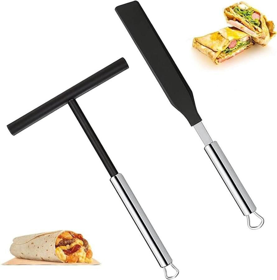 Crêpe Spreider en Spatel Pannenkoek Gereedschap Beslag Gelijkmatig Verdelen Roestvrij Staal 20 cm Dispenser Zilverkleurig