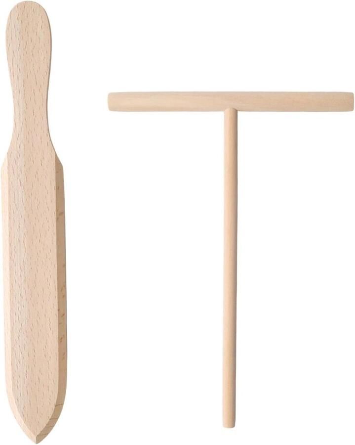 Crêpe Spreider en Spatel Set Pannenkoek Gereedschap Beslag Verdelen Duurzame Houten Constructie 2 Stuks Natuurlijk Hout