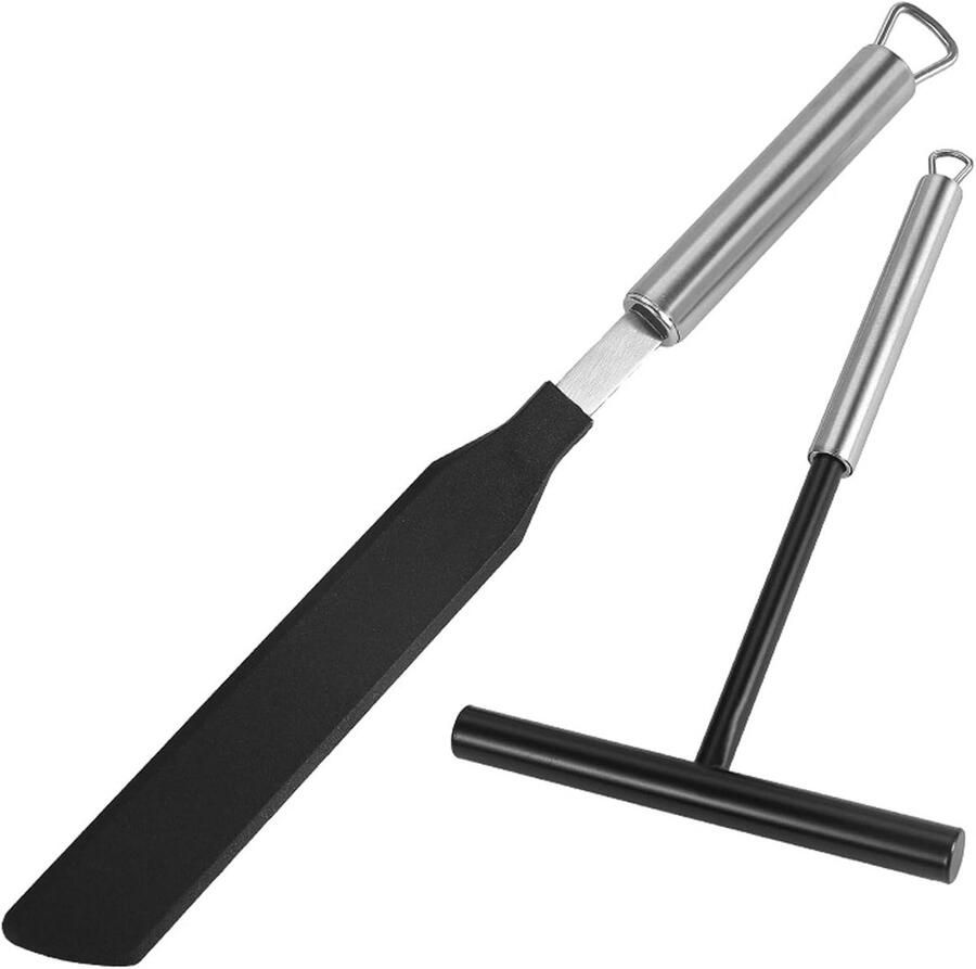 Crêpe Spreider Spatel Set Beslag Maker Tool Pannenkoeken Maken T-vormige Beslagverdeler 10x10 cm Zwart