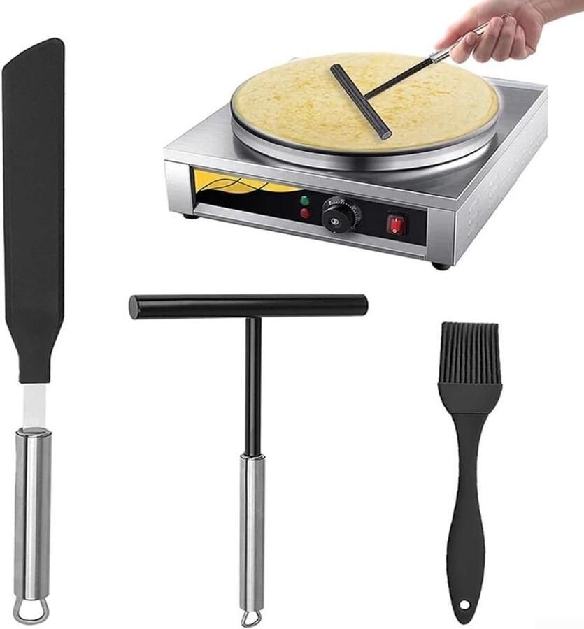 Crêpe Spreider Spatel Set Pannenkoek Gereedschap Thuis Koken Roestvrij Staal 3 stuks Zwart