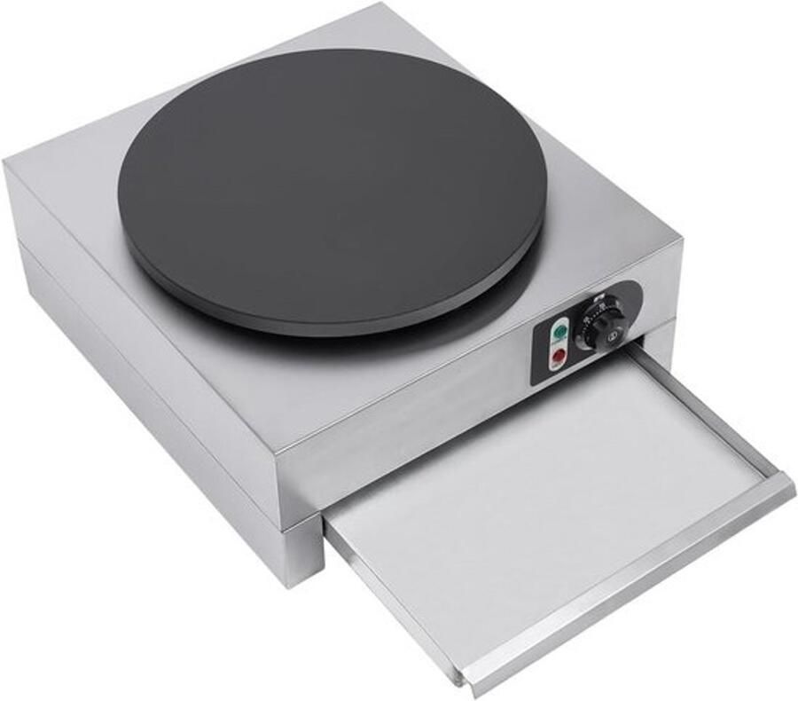 Crêpeapparaat Elektrisch Pannenkoekenmaker Apparaat Snel Crêpes Maken Instelbare Temperatuur 50-300°C 40 cm Diameter Zilver Zwart