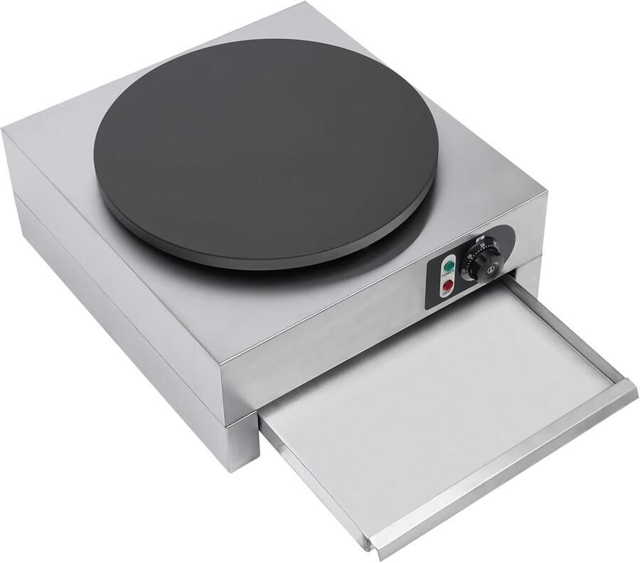 Crêpeapparaat Elektrisch Pannenkoekenmaker Apparaat Snel Crêpes Maken Instelbare Temperatuur 50-300°C 40 cm Diameter Zilver Zwart