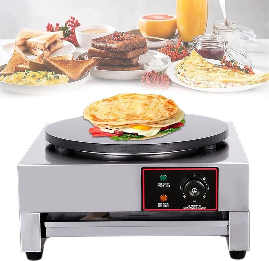 Crêpemaker Bakplaat Pannenkoekenmaker Tortillapan Ontbijt en Snacks Maken Groot Antiaanbak Oppervlak 40cm Diameter Zilver