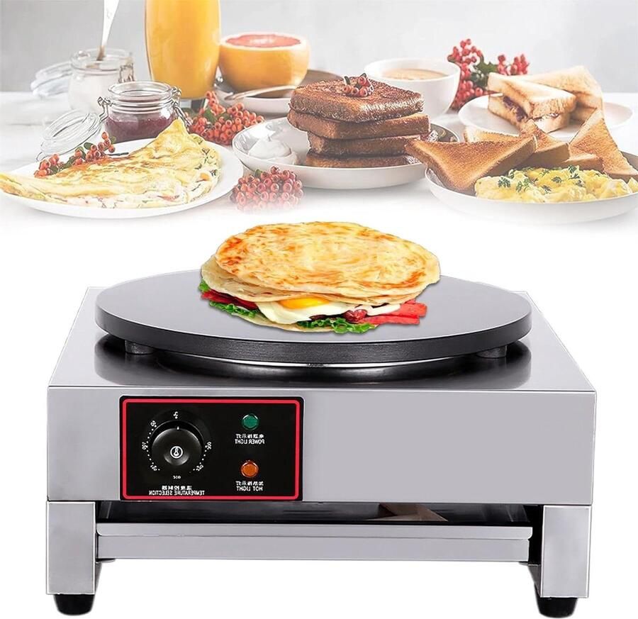 Crêpemaker Bakplaat Pannenkoekenmaker Tortillapan Ontbijt Maken Antiaanbaklaag Gelijkmatige Verwarming 40 cm Zilver