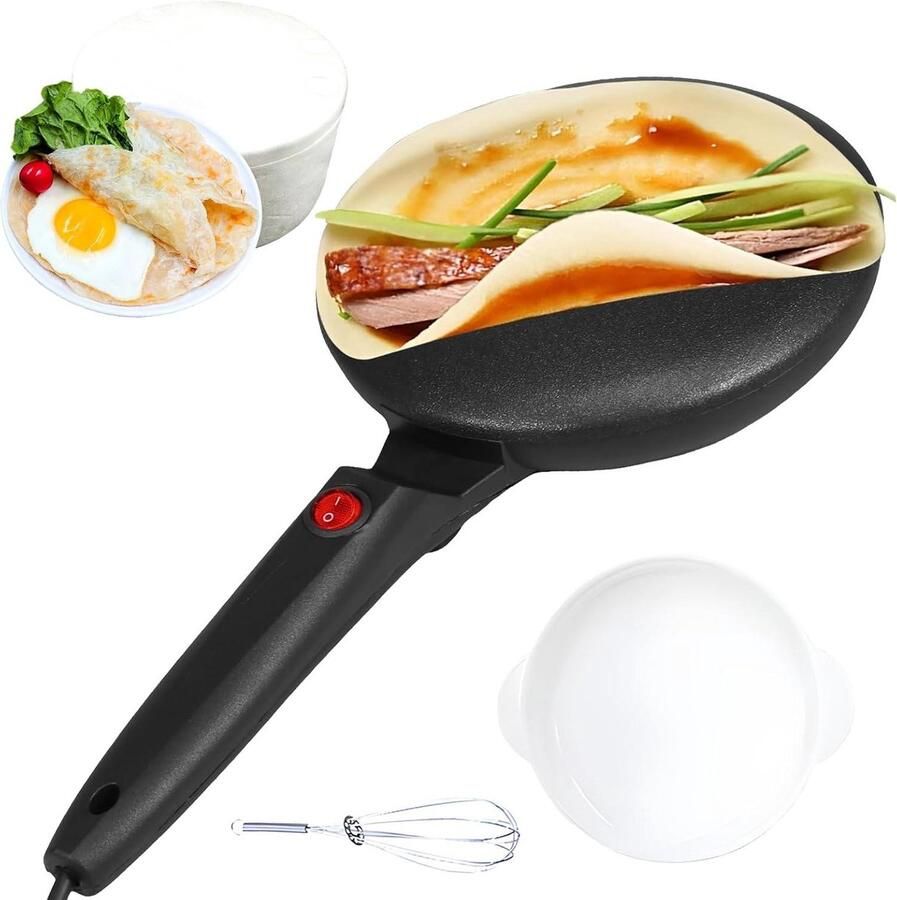 Crêpemaker Elektrisch Pannenkoeken Plaat Snelle Maaltijden Maken Antiaanbaklaag 20.5 Cm Diameter Zwart