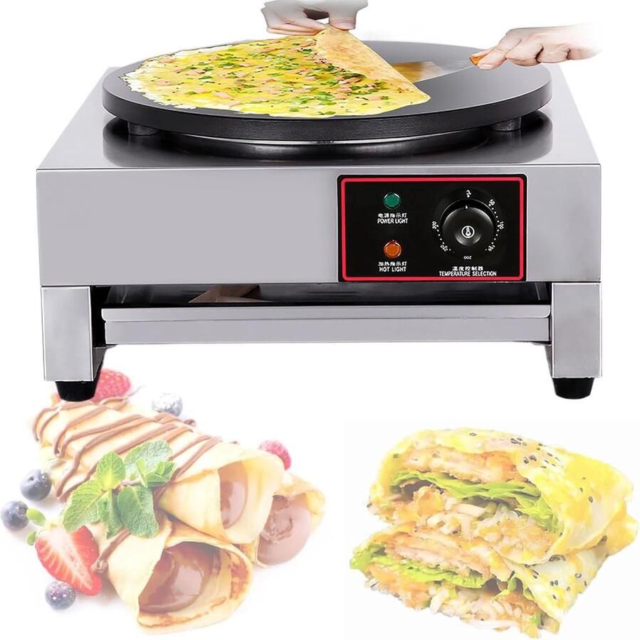 Crêpemaker Pan Pannenkoekenmachine Griddle Ontbijt Maken Groot Kookoppervlak 40cm Diameter Zilver