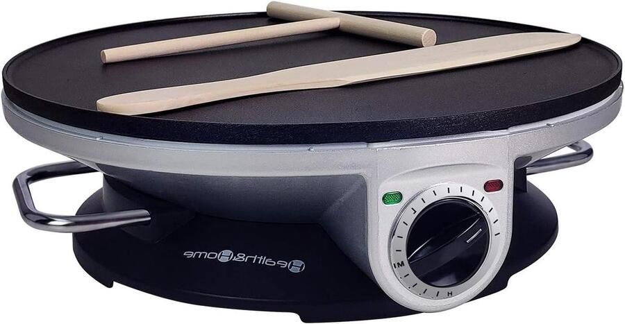 Crêpemaker Pannenkoekenpan Elektrisch Lekkere Pannenkoeken Maken Antikleefcoating 33 cm Zilver
