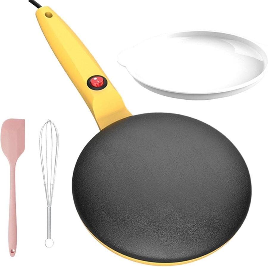 Crêpemaker Pannenkoekenpan Elektrische Crêpemaker Machine Snel Pannenkoeken Bakken Automatische Temperatuurregeling 19 cm Diameter Geel