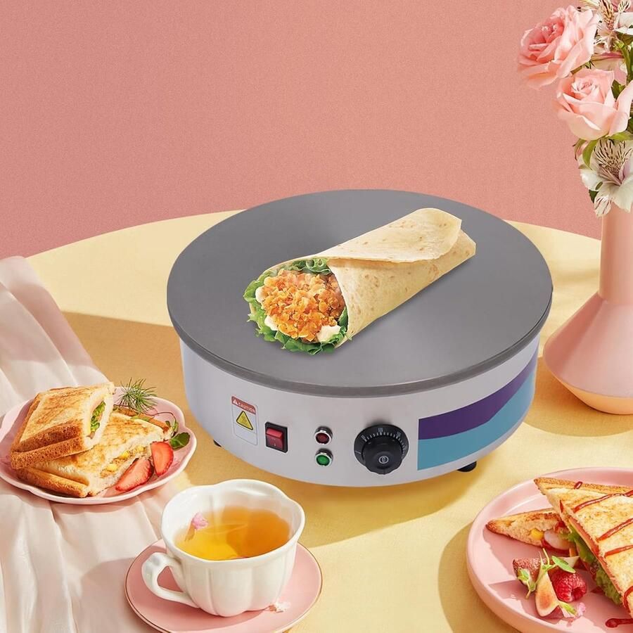 Crêpemaker Plaat Pannenkoekenmaker Apparaat Professioneel Bakken Gietijzeren Bakplaat 45 cm Diameter Zilver