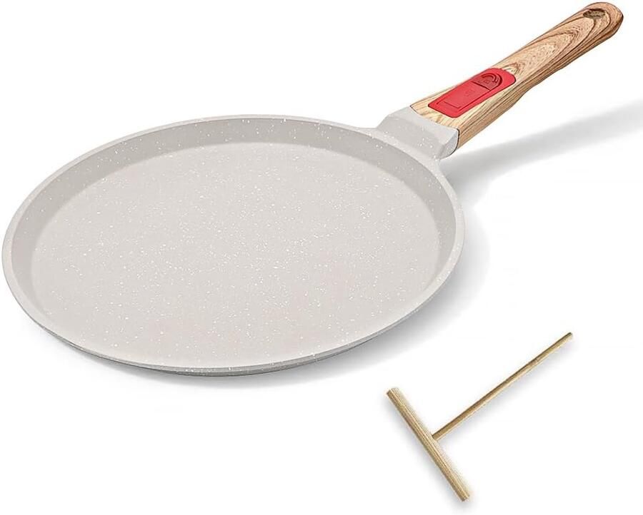 Crêpepan 25 cm met afneembare handgreep Pan voor pannenkoeken met deegverdeler Antiaanbaklaag Geschikt voor inductie Wit